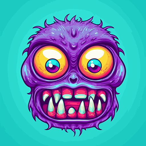 monster face caracter, as a vector, 2d, drawing colorfull , emoji v5