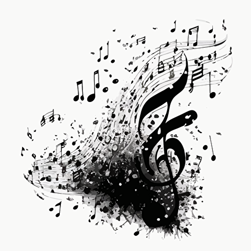 BLACK AND WHITE HAND DRAWN MUSIC NOTES WITH YING YANGS VECTOR DOODLE