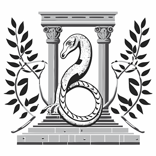 simple flat vector illustration in black and white of a snake in the style of ancient roman, no shading