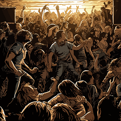 mosh pit, heavy shadows, full color, vector background, detailed,