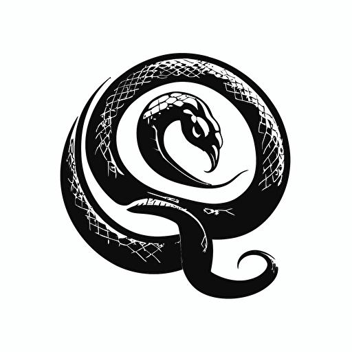 simple minimalist mascot iconic logo of snake spinning on itself black vector, on white background