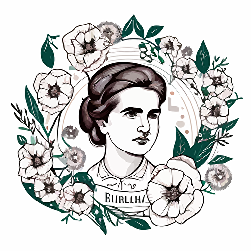 ROSALIND FRANKLIN png outlined vector for colorin with backgroung flowers