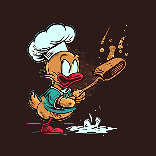 patito de goma cocinando, con un estilo delineado comic de los 80 en vectores lineal