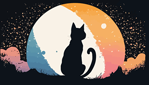 simple, 2d, vector, vector art, pastel, cat on the moon, Little Prince Style, colourful,