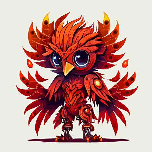a cartoon mascot, robot, Phoenix, red, cute, big eyes style of vector design, flat colors, hot colors, flash animation, anthopomorphic