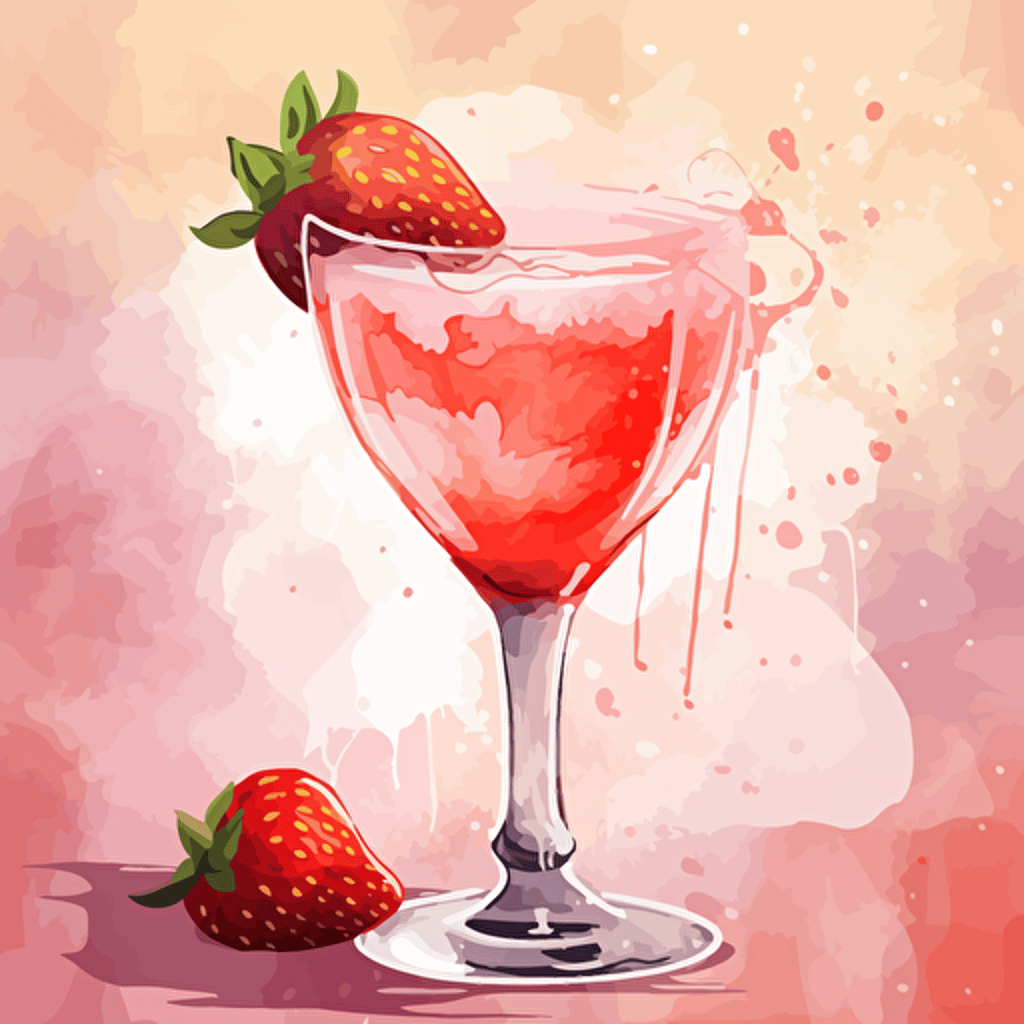strawberry daquiri cocktail,pastel colour background, abstract paiting,vector,high detail