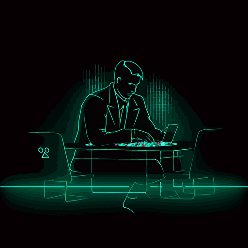 logo, vector arts, minimalist, clean SVG, As the neon lights of the casino flash in the background, a solitary figure sits at a poker table, his eyes fixed on the deck of cards in front of him. He's been playing for hours, and his luck has been abysmal. Every time he's drawn a card, he's come up short, and he's lost a considerable amount of money.But despite this losing streak, the man can't shake the feeling that his luck is about to turn around. He's convinced that the law of averages is on his side, and that his bad luck must eventually come to an end. It's a classic example of the Gambler's Fallacy bias