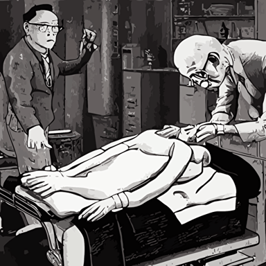 famous snake oil salesman uncle aloysius curing patient bearishness painting grant wood 3d rendering beeple sketch r crumb