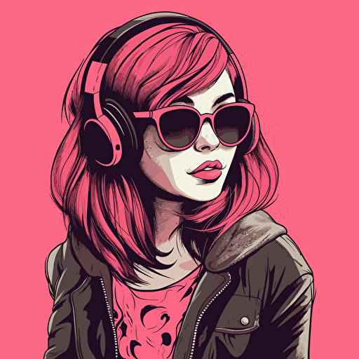 gorilla comic:: cartoon::, wearing pink::2 black::3 cloths, wearing headphones, illustration vector, black background