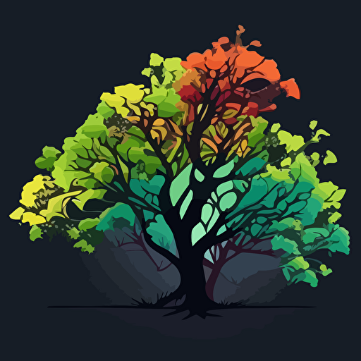 an abstract vector illustration of an oaktree. it has to be very simple and can only consist of 4 colors. it has to be easily traceable by Adobe Illustrator