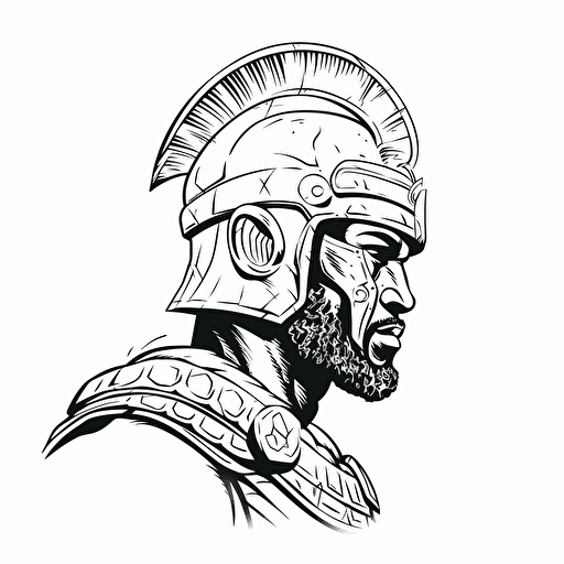 a vector outline of a sihloette of a african war gladiator in a helmet facing side after vicroy on a white background