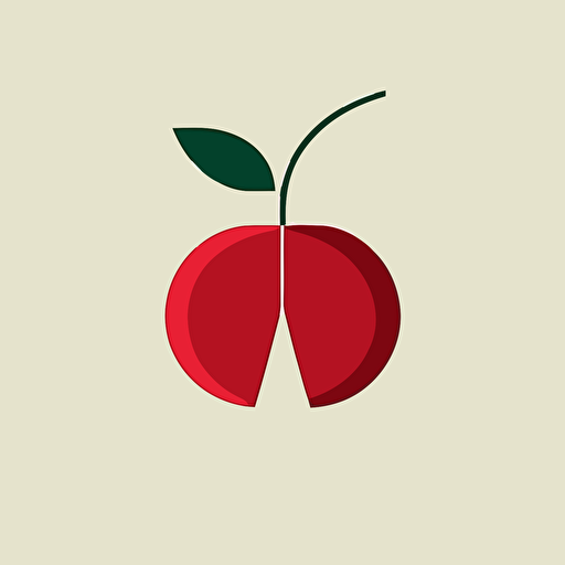 High-concept, retro, David Ogilvy-inspired, minimalistic vector logo, flat 2D cherry icon, abstract shape, nuance, indirectness, simplicity, "Basics Logos" by Index Books.