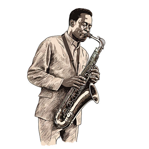 an illustration of an African-American musician playing the saxophone on a white background. vector drawing,
