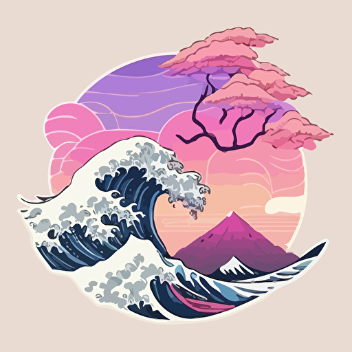 hokusai waves in vaporwave style, pastel colors, vectore, flat background, logo