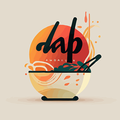 abstract logo, combination mark, text is “AIΩ“, a bowl of ramen with meat and vegetables, abstract,vector, simple, flat, plain,smooth, low detail, minimal, white background