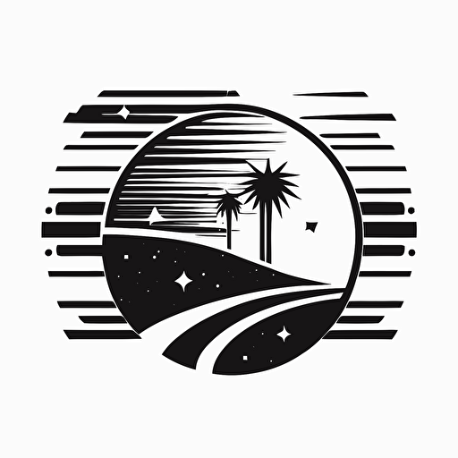 logo symbol, Sunrise over planet in space, extremely simple geometric shapes, stamp, black and white, vector, minimalistic,