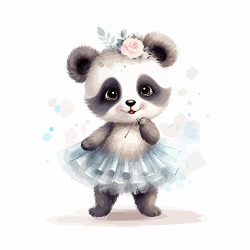 cute little panda, ballerina, happy face, vector, pastel color, white background