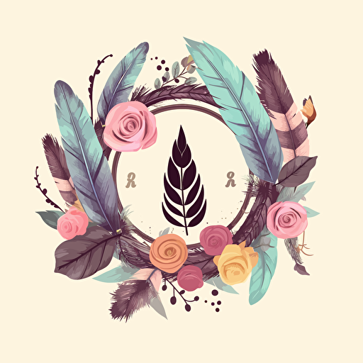 a boho style logo, flowers, feathers, vector, dribbble