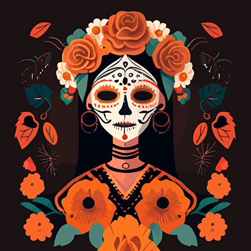 flat vector illustration of a female Día de los Muertos bandita