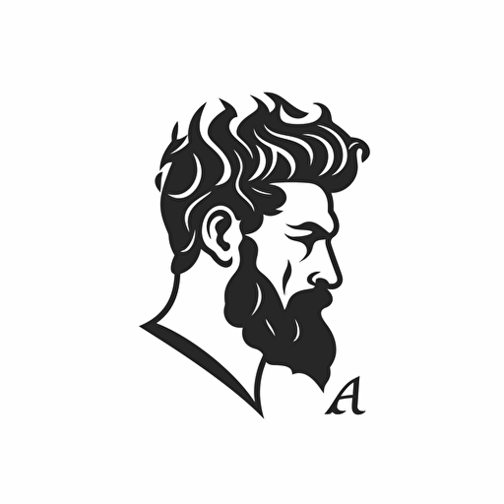 Alpha stoic male illustration, minimal, outline strokes only, black and white, logo, vector, minimallistic, white background