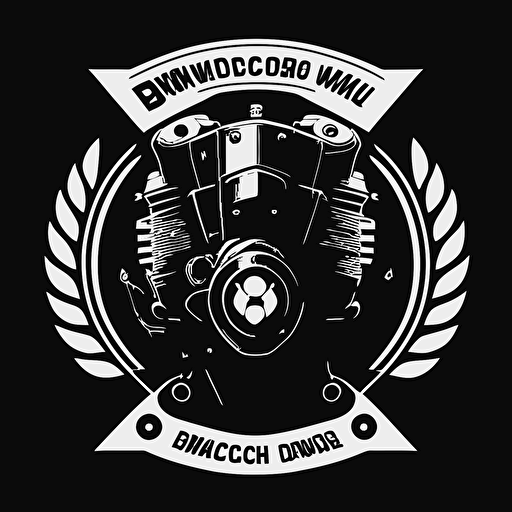 motorcycle club logo, BMW logo with boxer engine, simple vector, black and white