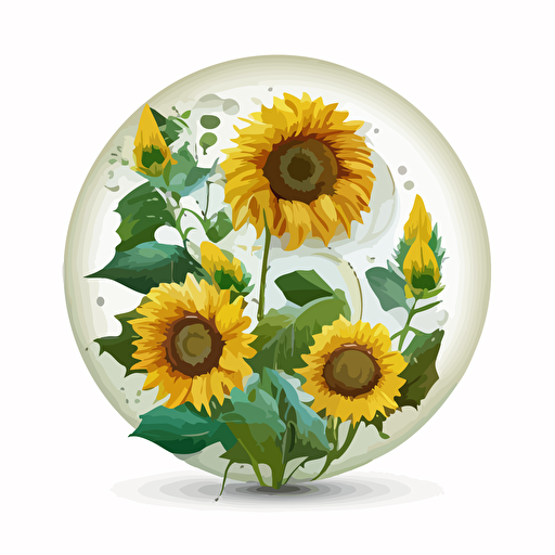 sunflowers vector,in round circle, white background