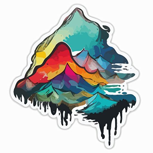 sticker, minimalistic mountain silhouette, vibrant colors, contour, vector, white background