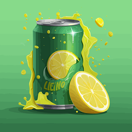 can of lemonade overflowing with green liquid, vector,
