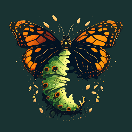 metamorphosis caterpillar transforms into butterfly, vector art, 2D, simple