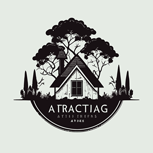 vector image logo, 3 color maximum, for the company name "Garden Attic." a house with a garden growing out from the roof. Minimal trees, no clouds, on white, black outline.