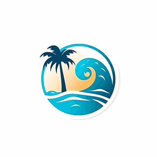 : a vector logo, with a beach as the central symbol, ultra creative, white background