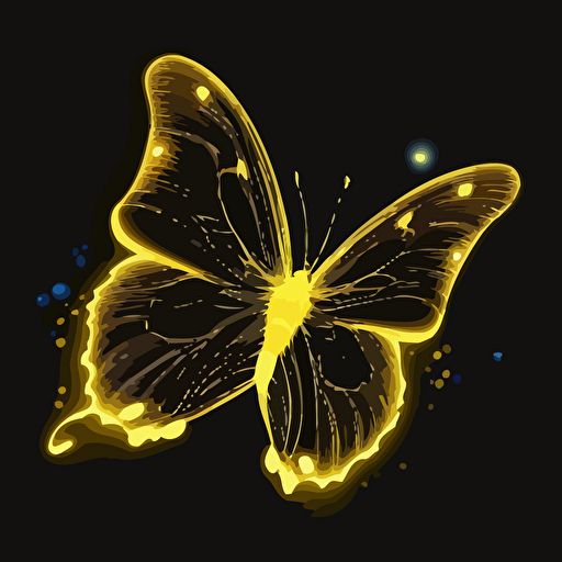 kids cartoon, yellow butterfly, animated, neon yellow, glowing, vector