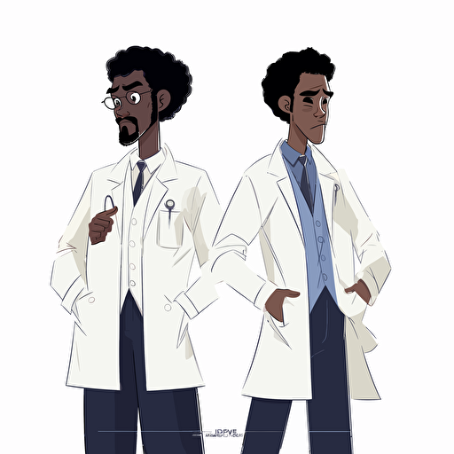 black doctors wearing lab coats [walt disney + pixar,+studio ghibli fusion] vector art, flat color, 2d on white background