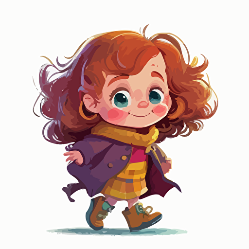A saturated colorfull baby fur hermione granger, goofy looking, smiling, white background, vector art , pixar style