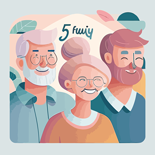 a group of 50 years old people working on a community project, smiling, pastel colours, abstract vector illustration well defined style