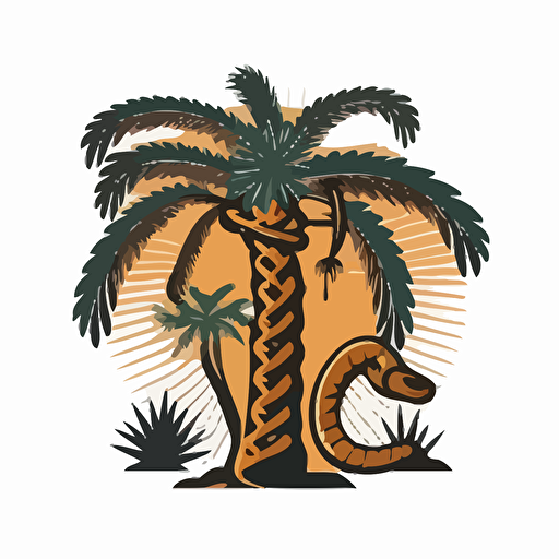 a flat vector logo of a snake and palm tree