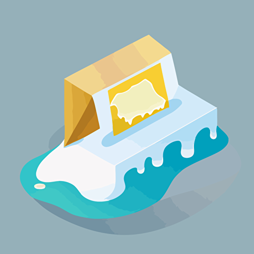 A white mail envelope encased within a block of ice. This block of ice is resting on a table and melting very slightly. flat style illustration for business ideas, flat design vector, industrial, light color pallet using a limited color pallet, high resolution, engineering/ construction and design, colored cartoon style, light indigo and light gold, cad( computer aided design) , white background
