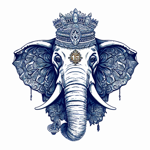 vector drawing navy elephant with nazar inside, traditional style white background and vectorel drawing