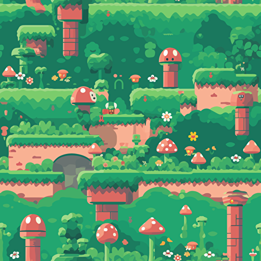 super mario game level vector seamless background, green and pink