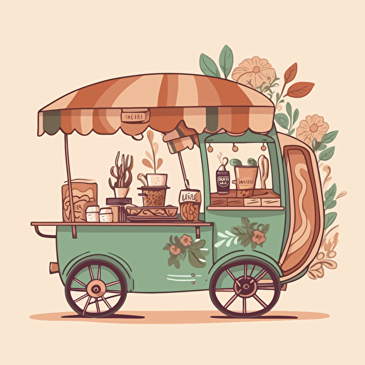 a boho style logo for a coffee cart, vector