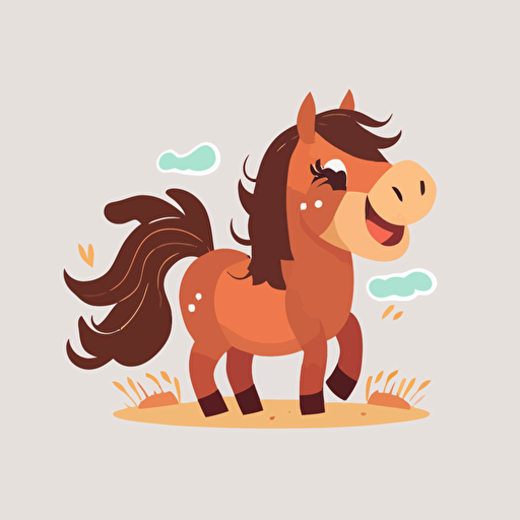 cute happy horse, flat simple vector illustration, transparent background