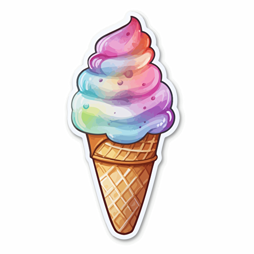 watercolor vector illustration boho soft serve ice cream cone sticker white background