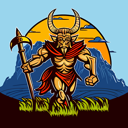 Minotaur in a cow field, vector logo, vector art, emblem, simple cartoon, 2d, no text