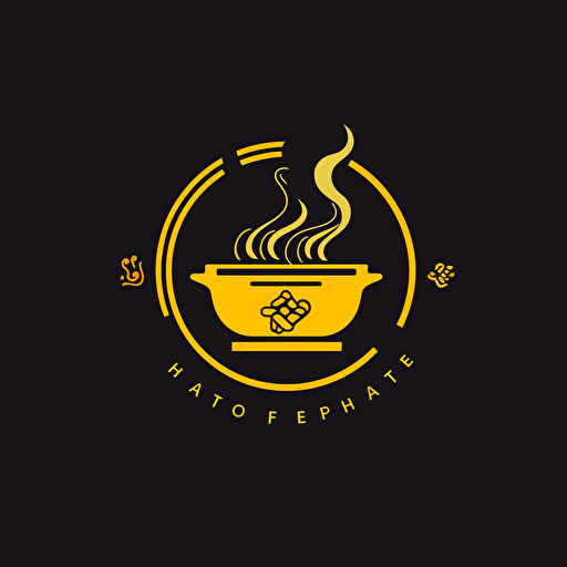Simple logo design of hot pot restaurant, flat 2d, vector, company logo, by Kazi Mohammed Erfan, yellow color, black background