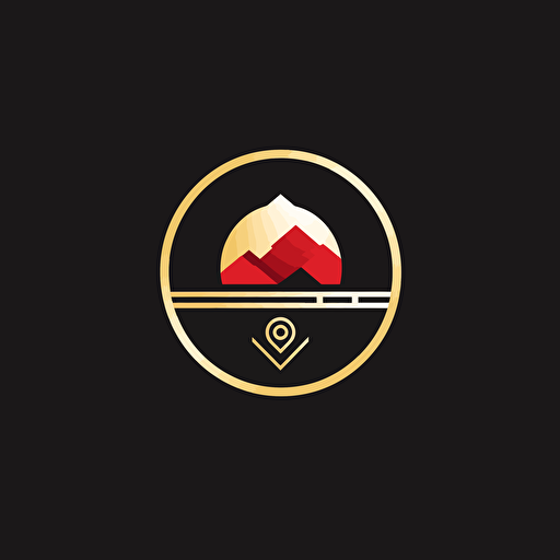 logo design for a Arcade company, minimalist, flat, modern, vector, 2D, icon, black, white, red, gold coins, road, simple, happy vibes, vibrant