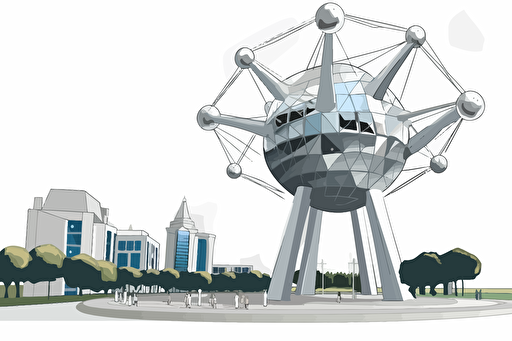 2D vector art Brussels Atomium monument, white background
