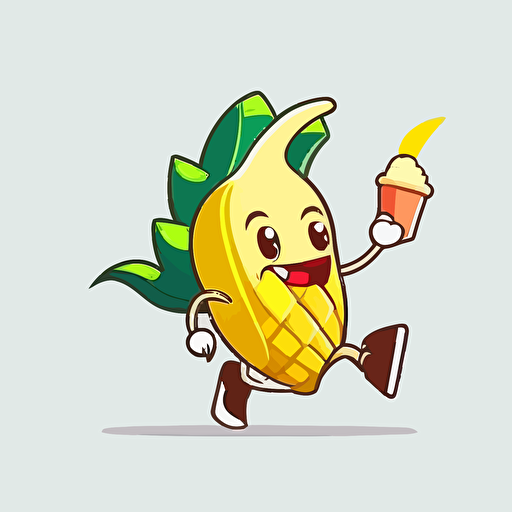 ear of corn as a mascot running around partying and drinking beer, 2d, mascot, flat colors, vector