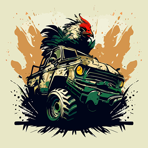 logo of an offroading angry rooster, vector, illustration