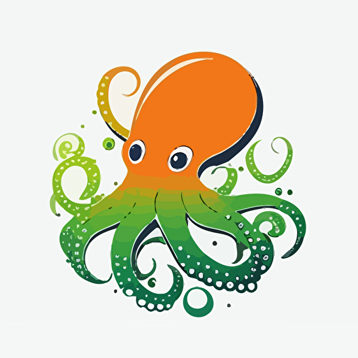 octopus logo for kids' brand, simple, funny, vector, white background, two colors, read and green