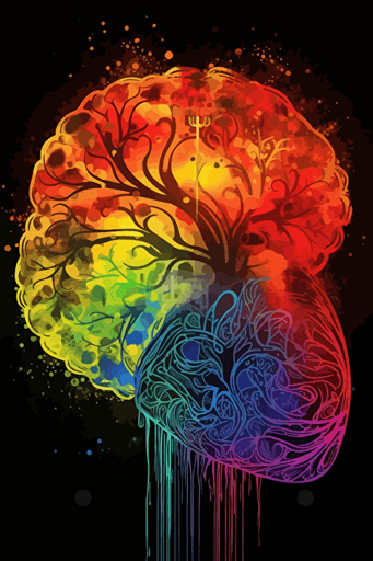 neurobiology of love art design, vector art, rainbow colors,